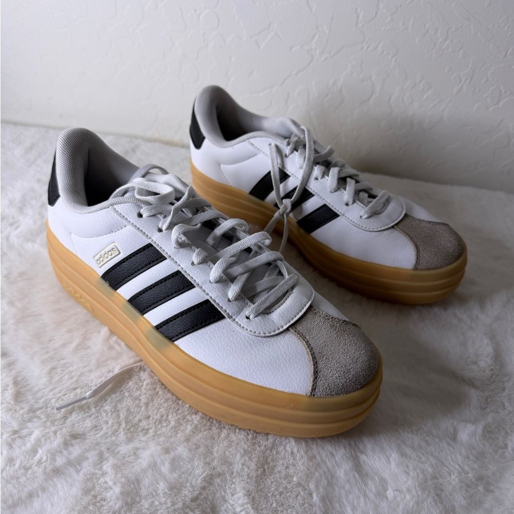 Adidas White/Black Platform Sneakers 7 - Picture 6 of 7